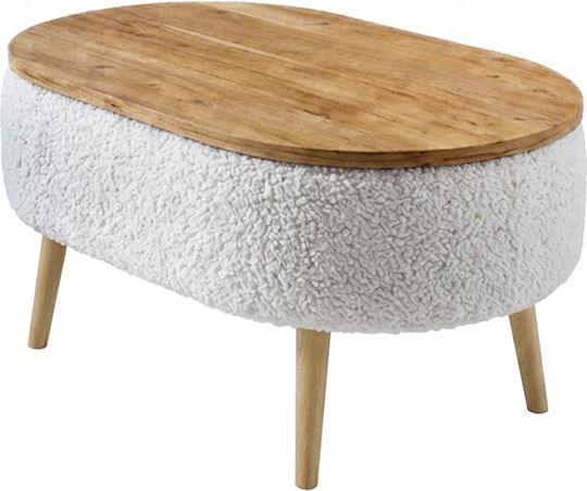 Овална Централна Холна Маса Luno Дървена с Повдигащ Механизъм Бяла - Pine Oak Д90xШ60xВ45см.