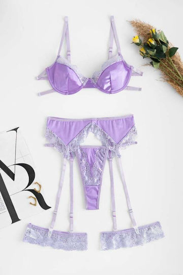 Decoro Sexy Dessous-Sets Satin Bänder Straps Lila