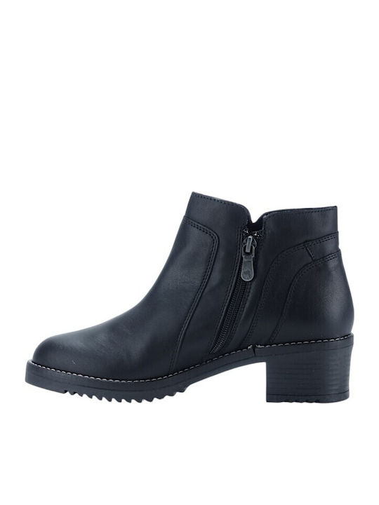 Leather Women's Ankle Boots with Medium Heel Black