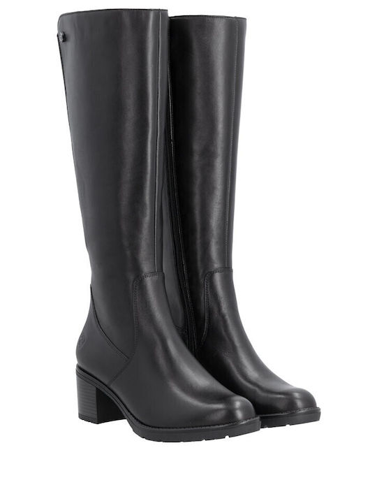 Leather Women's Boots with a Medium Heel Black
