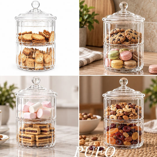Elegant Transparent Glass Candy Dish Tiered 2 Compartments A Lid – Decorative Container Sweets Pralines