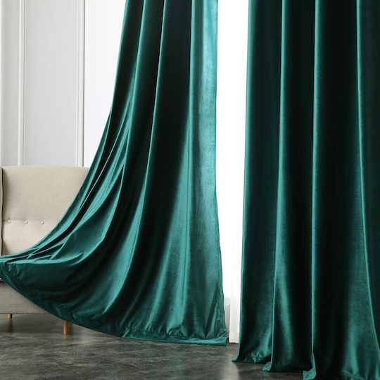 Miulee Σετ Κουρτίνες με Τρουκς Green 140x225εκ.