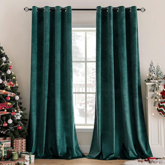 Miulee Σετ Κουρτίνες με Τρουκς Green 140x225εκ. Miulee Σετ Κουρτίνες με Τρουκς Green 140x225εκ.