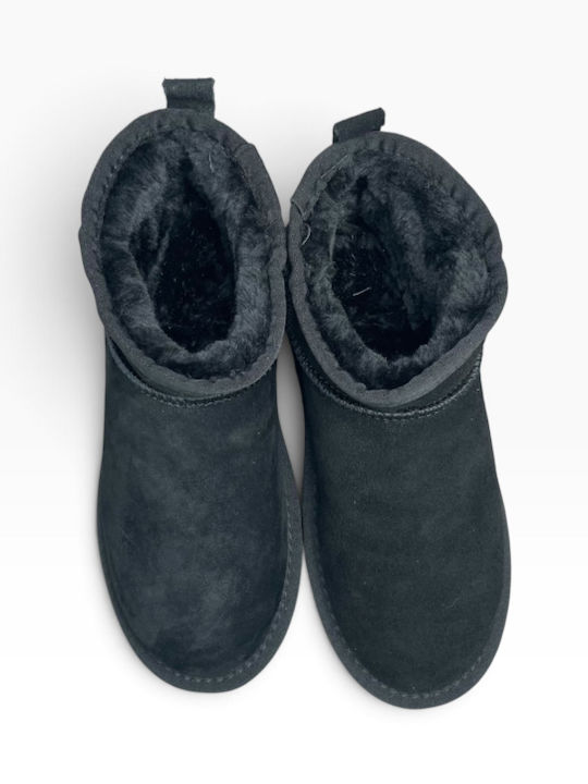 Leather Women's Ankle Boots with Fur Negro