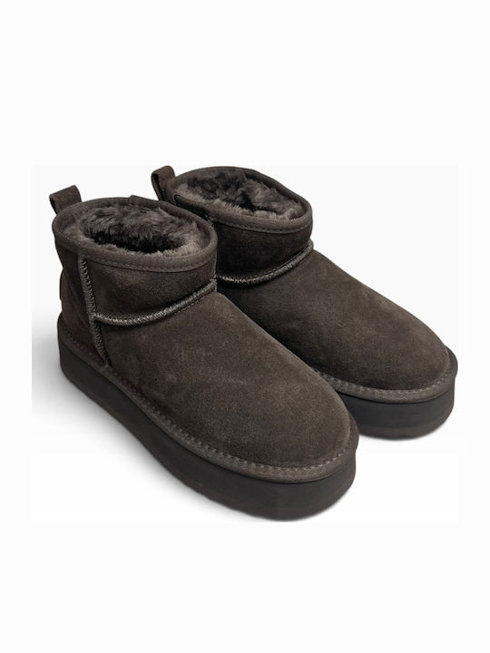 Leather Women's Ankle Boots with Fur Moka