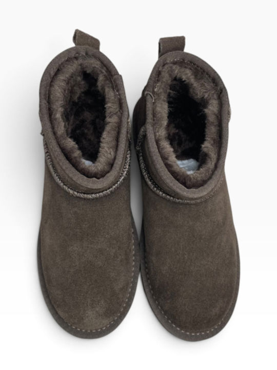 Leather Women's Ankle Boots with Fur Moka