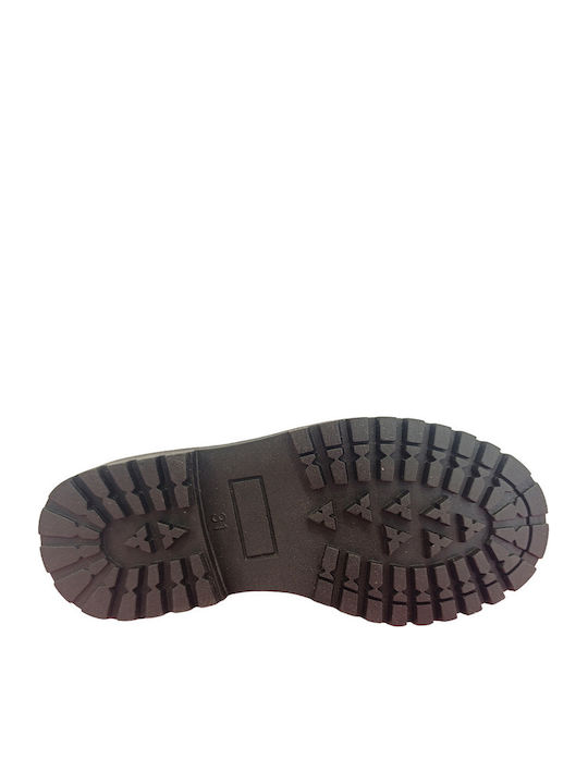 Kids Patent Leather Military Boots with Zipper Black