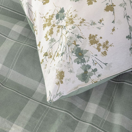Nima Sensual Single Bed Sheet Set with Fitted Sheet 100x200+32cm Ecru-Green (3 Pieces)