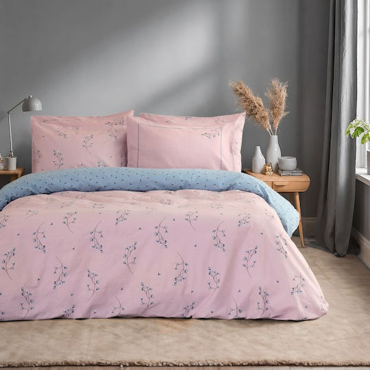 Nima Elisa Super-Double Fitted Sheet Set 165x200+32cm Pink-Blue (4pcs)