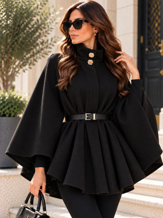 Damen-Cape Schwarz Oversized