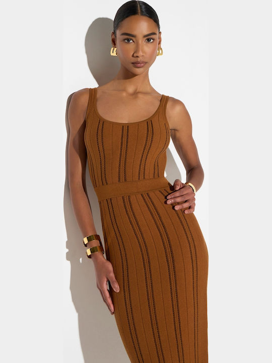 Brown Knitted Midi Dress