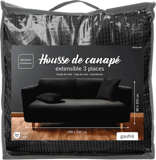 Sacha Noir Husă Elastică Canapea cu trei locuri Noir 245x86cm 1buc 1612928