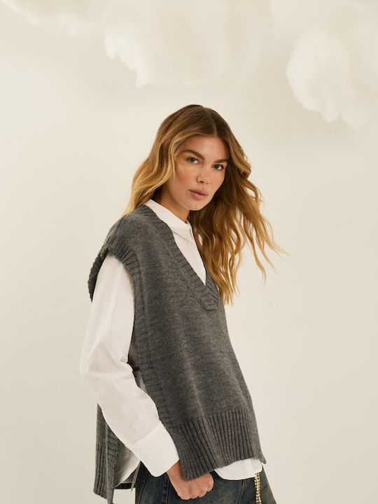 Ärmellose Damenbluse Anthracite