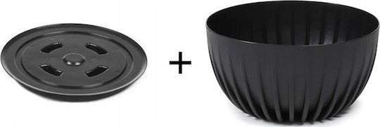 Lamela Mira Plastic Flower Pot Black with Saucer 14x14x14cm