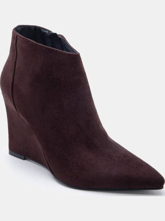 Suede Women's Ankle Boots with Platform Dark Brown