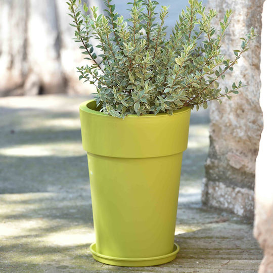 Flower Pot Round Linea 10lt-d25x34h cm-green/yellow