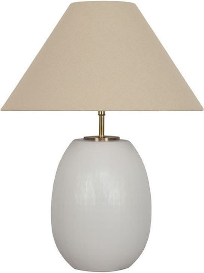 Zambelis Lights Ceramic Table Lamp for E27 Socket with Beige Shade and White Base