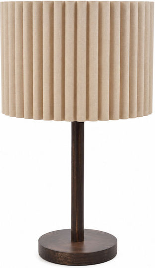 Ankor Wooden Table Lamp with Beige Shade and Brown Base