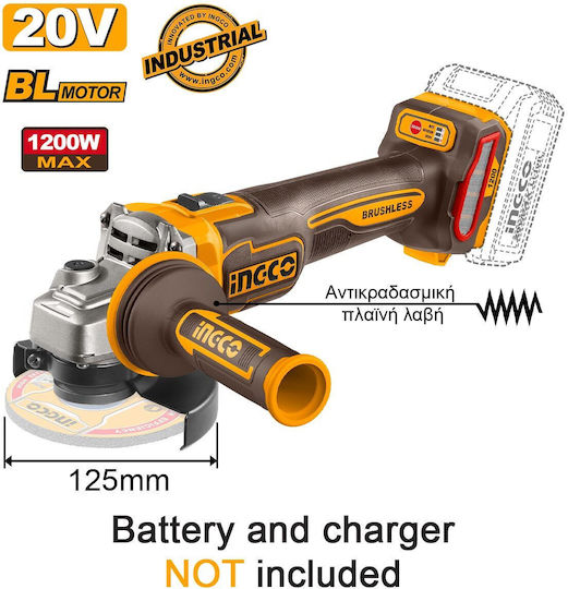 Ingco CAGLI212027E Τροχός 125mm Μπαταρίας Brushless 20V Solo