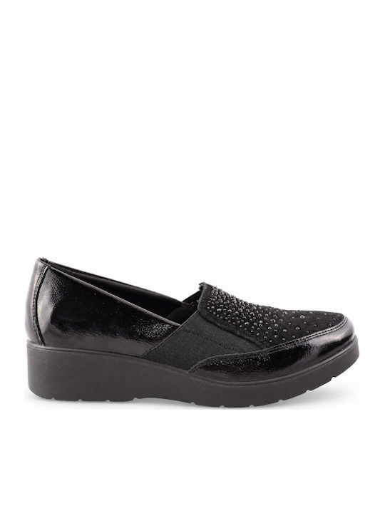 Ανατομικά Γυναικεία Slip-On Δερμάτινα Μαύρα