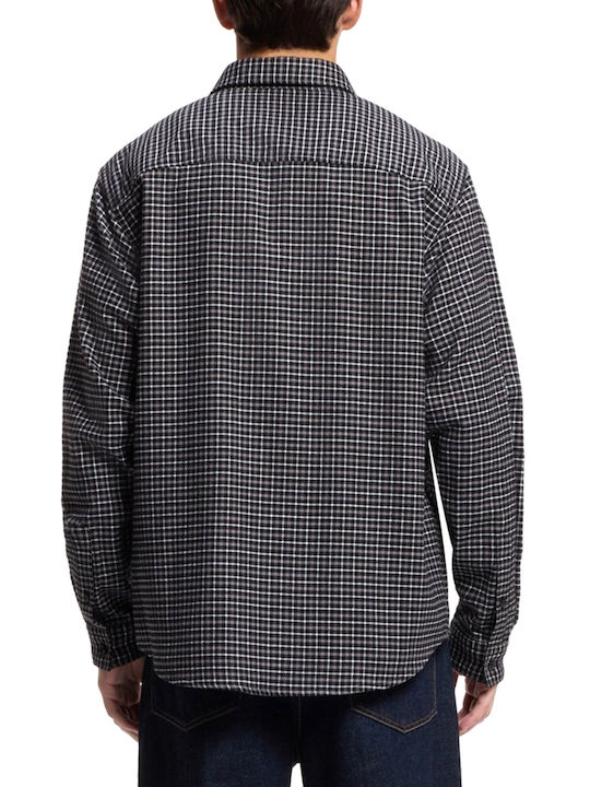 Hugo Ebalto Long Sleeve Denim Shirt in Oversized Checked Fit Grey-White-Black