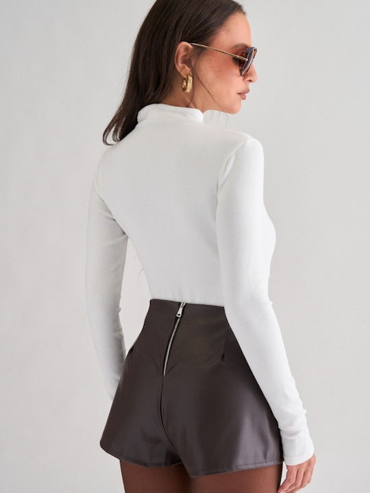 Women's Dark Brown Leather Shorts