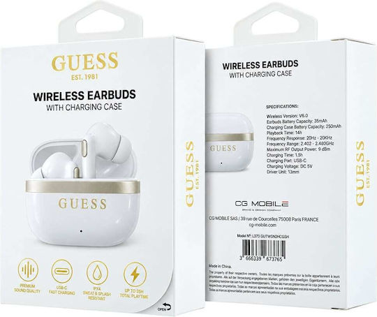 Glossy Gold Lineprinted Classic Logo Earbud Bluetooth Handsfree Ακουστικά με Θήκη Φόρτισης Χρυσά