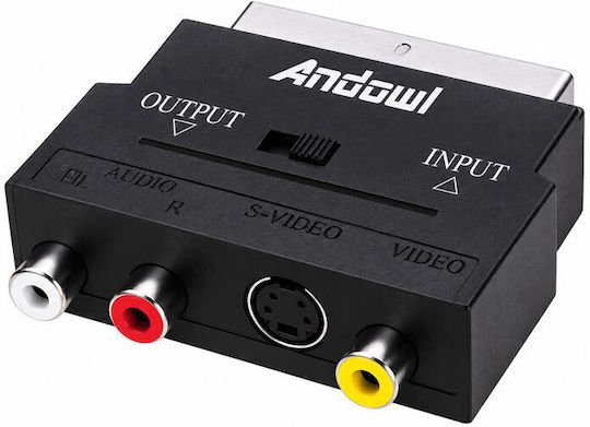 Andowl Q-HD28 SCART Конвертор от мъжки към RCA / S-Video женски Жълт