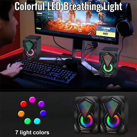 N-19 Компютърни говорители 2.0 с RGB Осветление и Мощност 6 W Черни