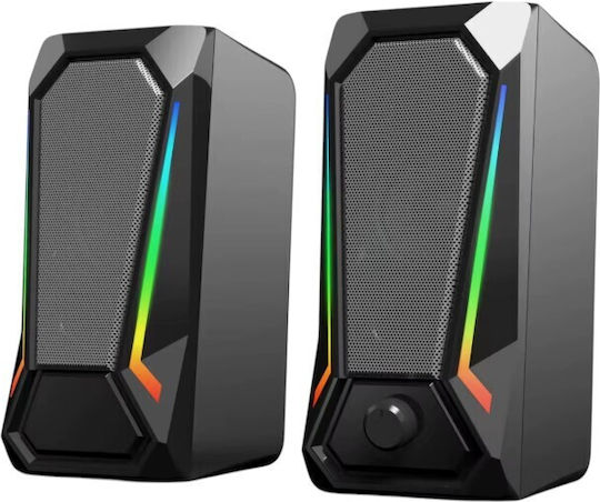 FT-2068B Компютърни говорители 2.0 с RGB осветление и мощност 10 W черни