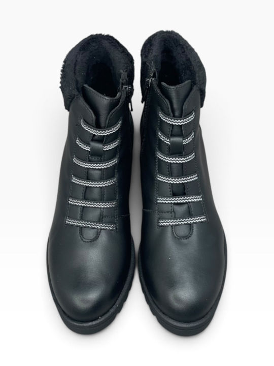 Leather Women's Ankle Boots with Medium Heel Negro