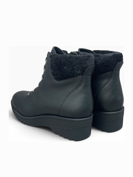 Leather Women's Ankle Boots with Medium Heel Negro