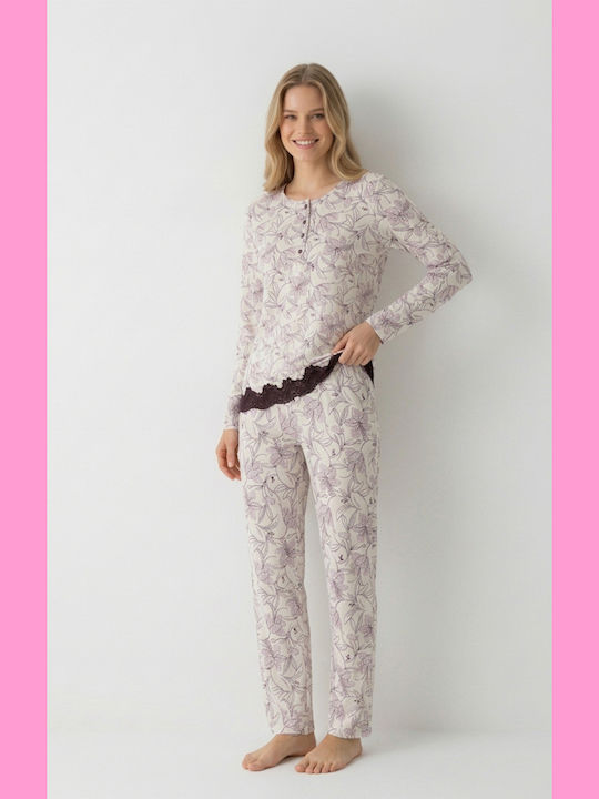 Harmony Winterliches Damen-Baumwollpyjama-Set Rosa