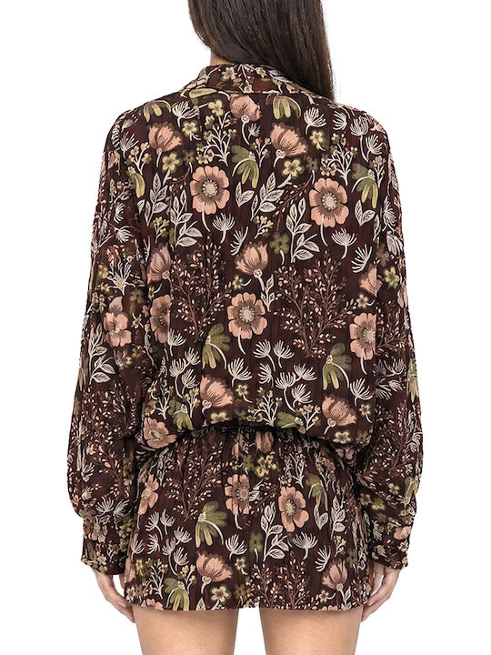 Moutaki Long Women's Bomber Jacket Burgundy-Green-Pink
