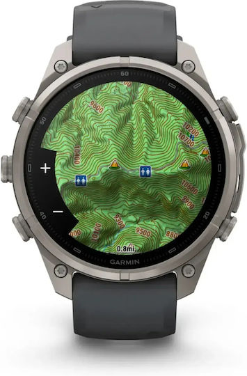 Garmin Fenix 9 Pro InReach Titanium 47 mm Водоустойчив смарт часовник с пулсомер (графитен/черна силиконова каишка)