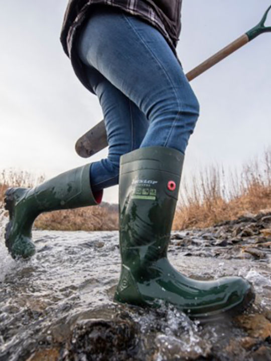 Dunlop FieldPRO Работни Противохлъзгащи Гумени Ботуши До Коляното Каки O4 със Сертификат A, E, WR