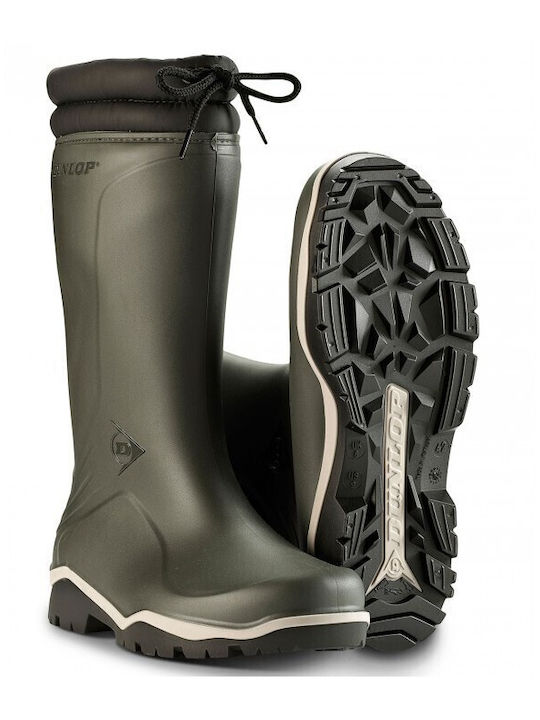 Dunlop Blizzard Unisex Knee-High Work Wellies with Fur, Green, WR Certified