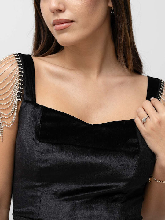 Midi Abendkleid Samt Schwarz