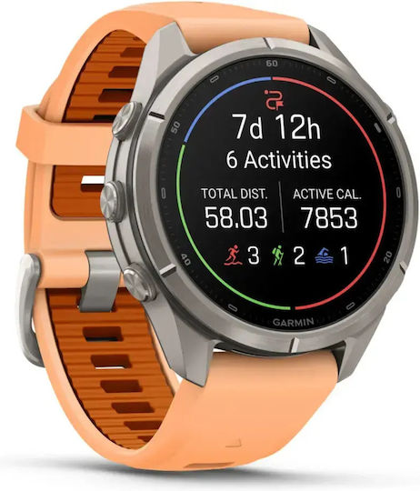 Fenix 9 Pro InReach Titanium 43 мм Водоустойчив смартчасовник с пулсомер (каишка от силикон в цвят Shell Pink/Autumn Orange)