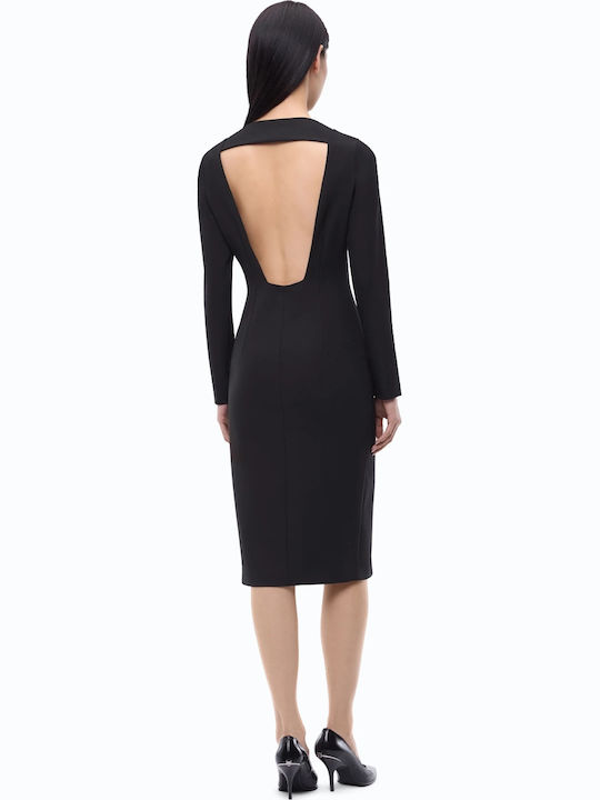 Pinko Midi Evening Satin Drape Open Back Dress with Slit Black