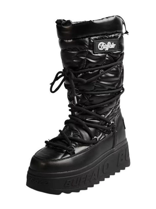 Buffalo Eliza Black Leather Women's Snow Boots