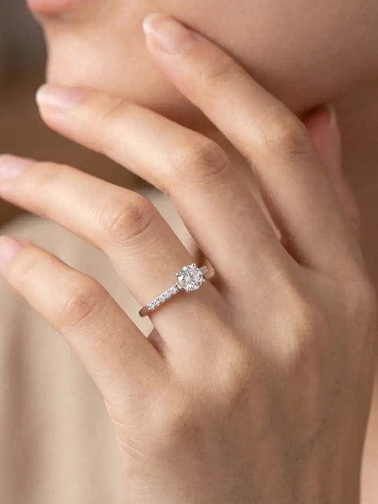 Single Stone Ring in 14K White Gold with Synthetic Diamond