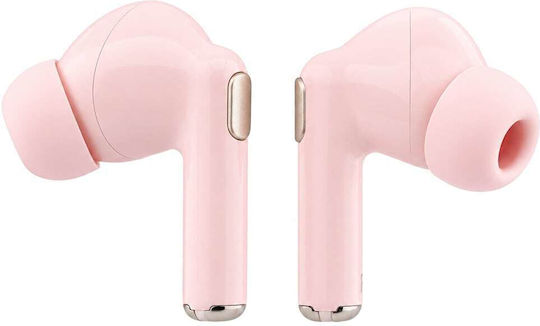 Glossy Gold Lineprinted Classic Logo Earbud Bluetooth Handsfree Headphones with Pink Charging Case