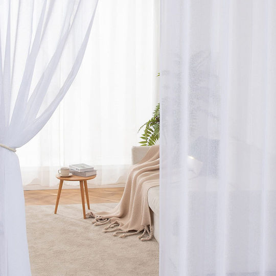 Miulee Σετ Κουρτίνες με Τρουκς Παραθύρου White 122x140εκ. Miulee Σετ Κουρτίνες με Τρουκς Παραθύρου White 122x140εκ.