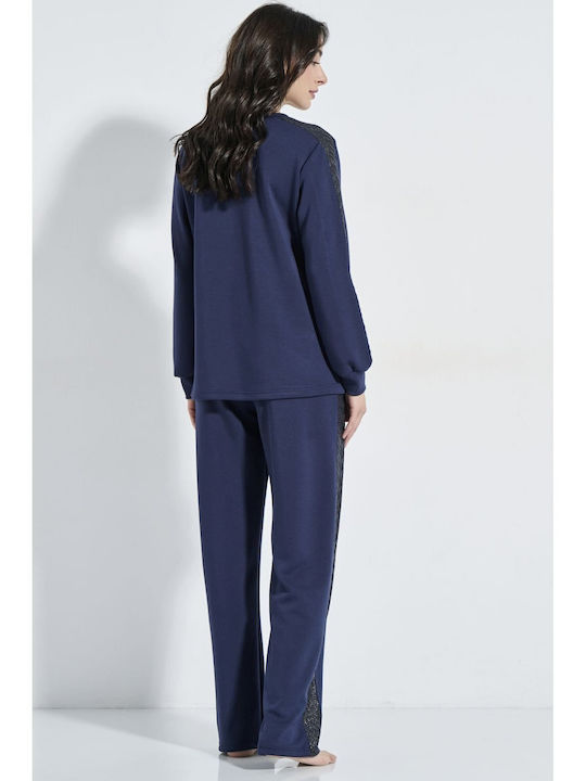 Jeannette Lingerie Winter Women's Pyjama Set Navy Blue