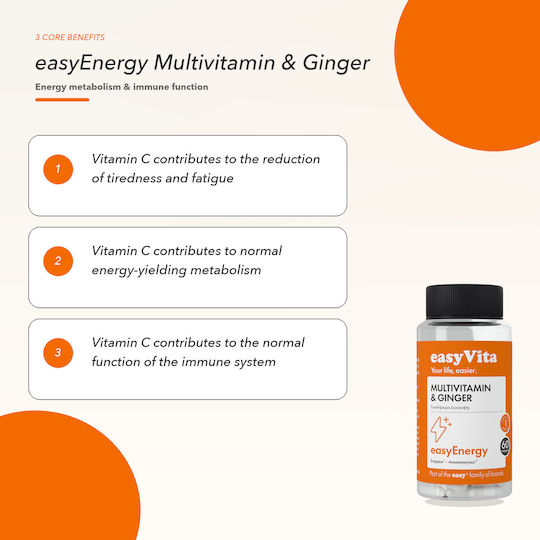 easyVita EasyEnergy Πολυβιταμίνη Τζίντζερ 54gr 60 Κάψουλες