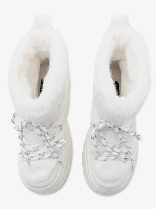Leather Women's Ankle Boots with Fur White