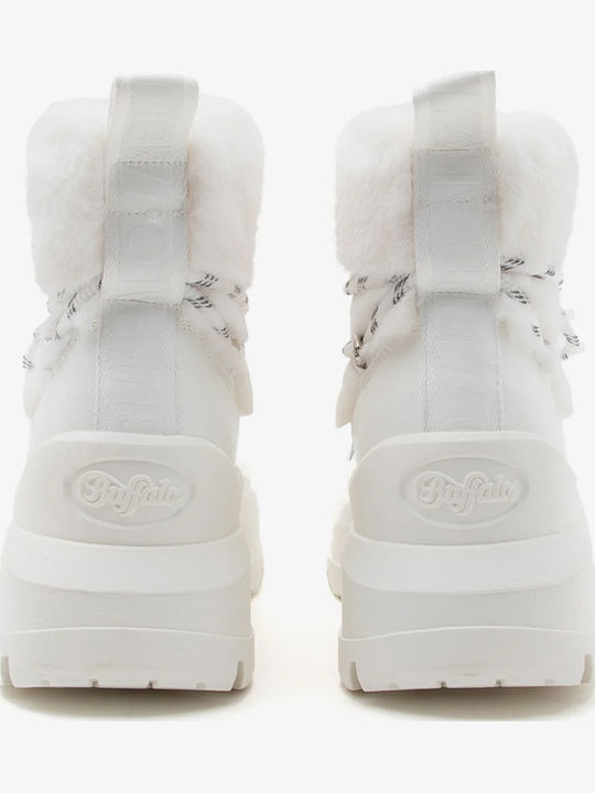 Leather Women's Ankle Boots with Fur White