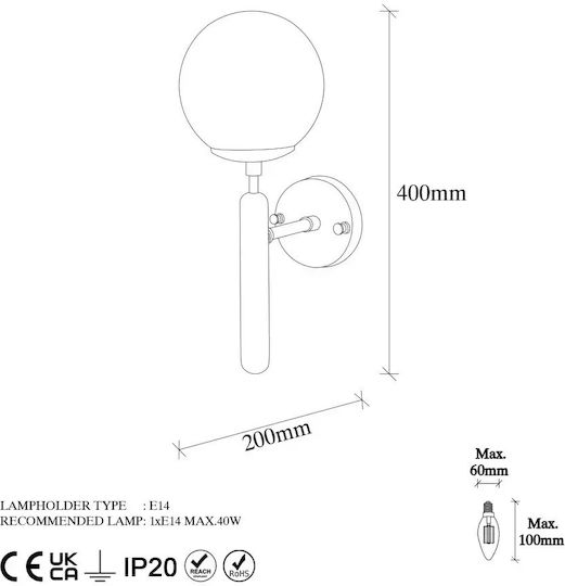 Opviq Lamp Wall with Socket E14 Black 15x20x15cm