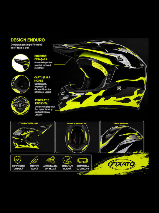 Neon Yellow Cască Moto Cross Pentru Copii ECE 22.06